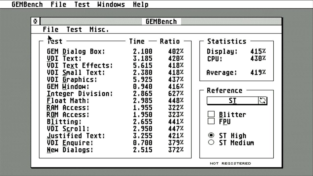 GEMBench showing stats above 400% in average, relative to a standard ST