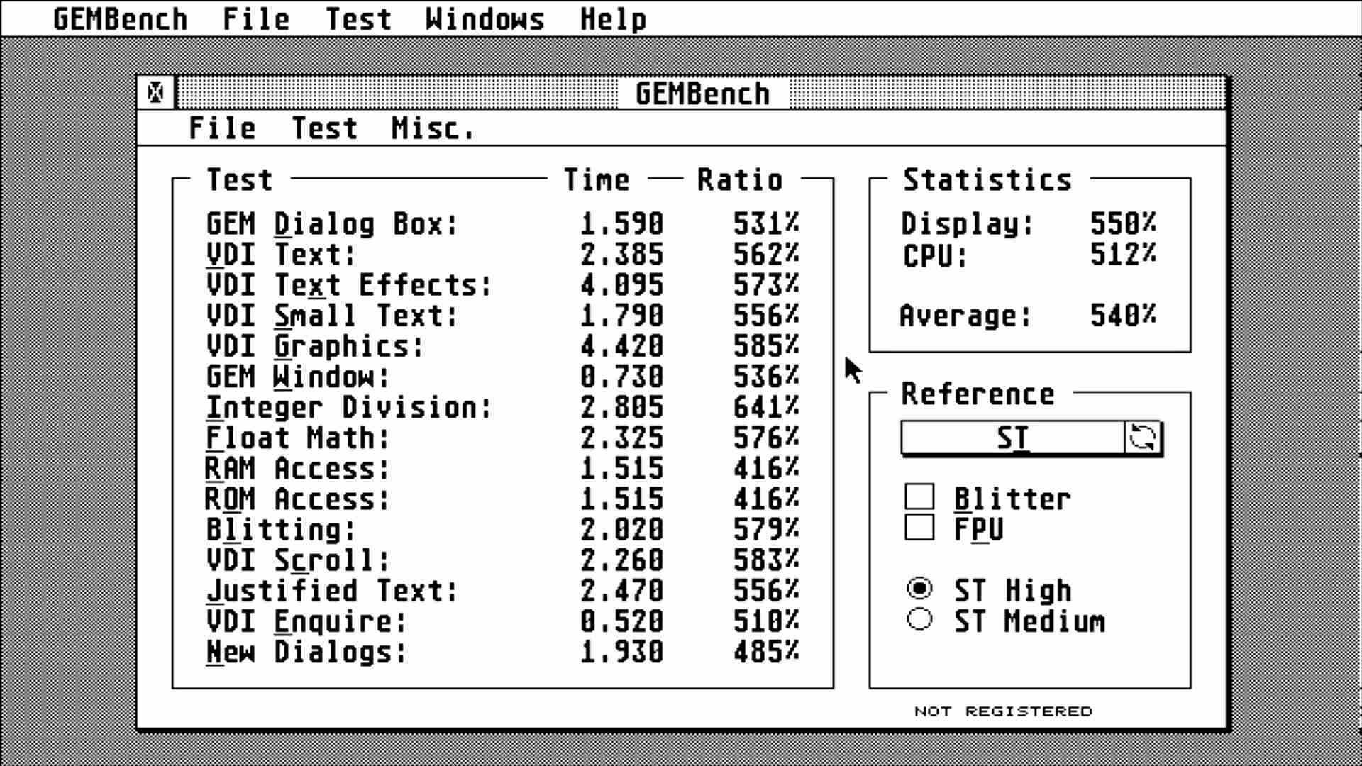 GEMBench showing stats above 400% in average, relative to a standard ST